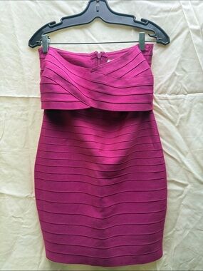 Herve Leger Strapless Bandage Dress in Fuchsia